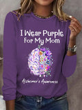 Women's I Wear Purple For My Mom Alzheimer's Awareness Warrior Long-Sleeve T-Shirt