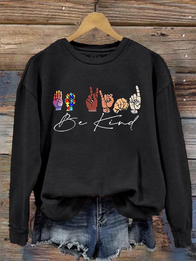 Women's  Rainbow Be Kind Autism Printed Sweatshirt