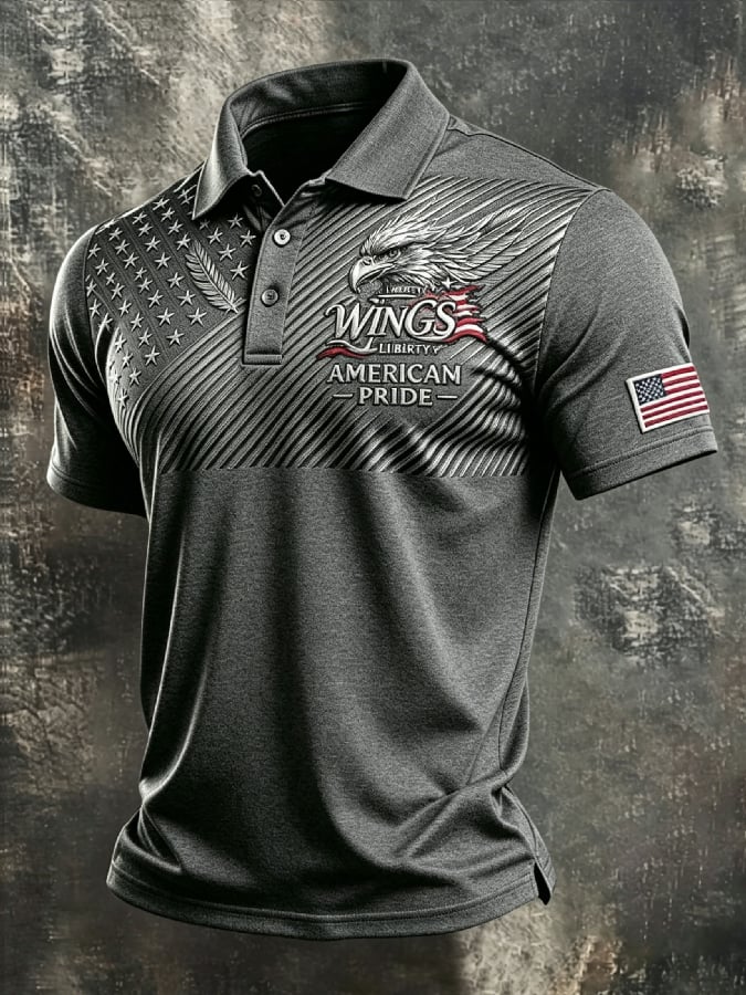 Men's American Flag Print Polo Shirt