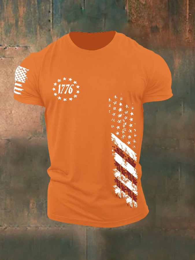250th Anniversary America Flag 1776 Pattern 100% Cotton T-Shirt