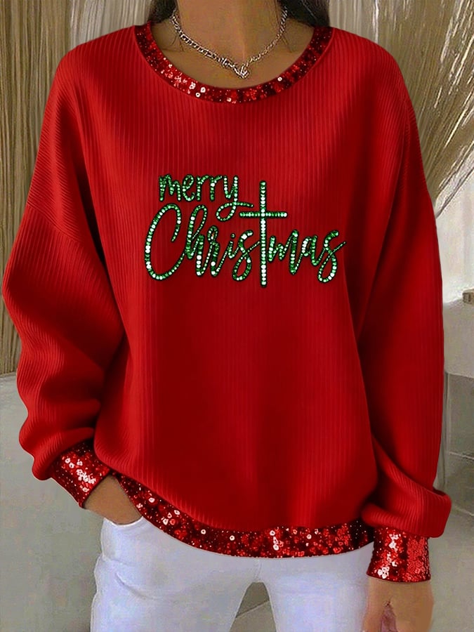 Women's Christmas Cross Print Casual Sweatshirt