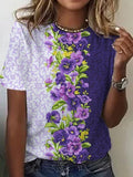 Women's Purple Flowers Print  Casual T-Shirt
