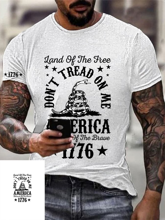 Men's Funny Fourth Of July Land Of The Free Don't Tread On Me America Because Of the Brave 1776 Print Casual Tee