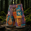 Men's Hippie Music Guitar Pattern Patchwork Art Print Casual Shorts(no Belt)