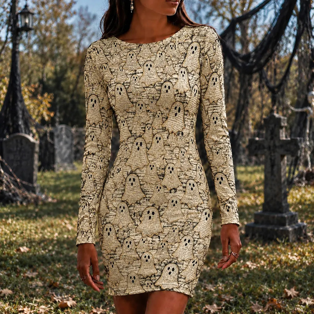 Women's Halloween Ghost Art Bodycon Dress