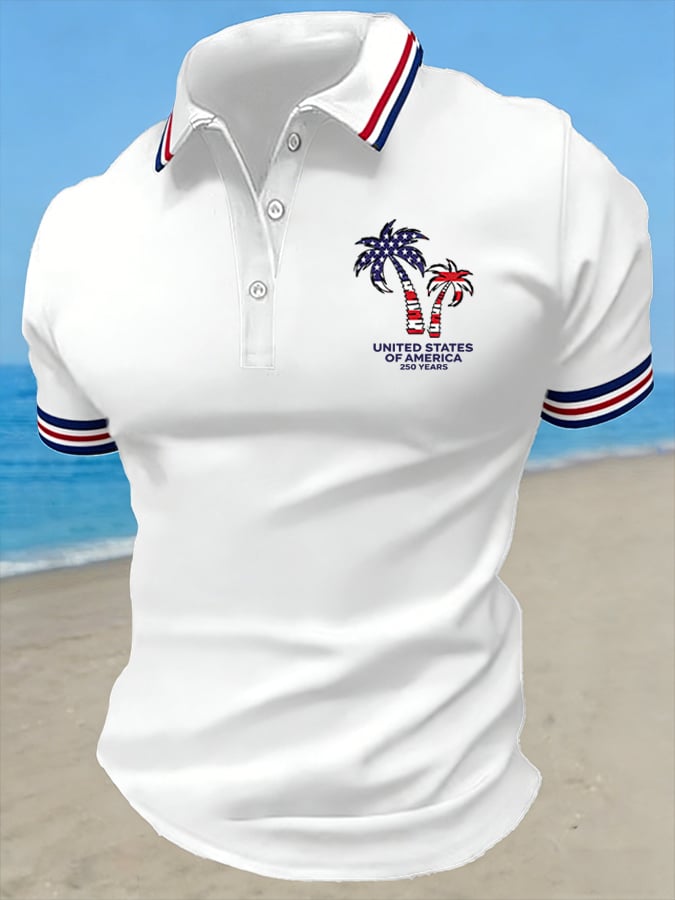 Men's Vintage 250th Anniversary Print Casual Polo Shirt