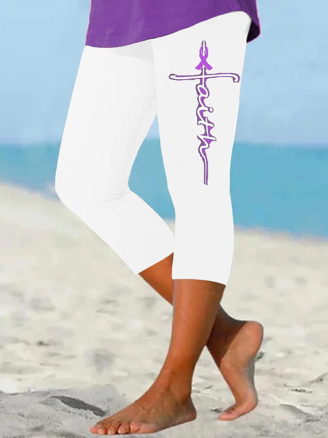 Women's Faith For A Cure Alzheimer Fighter Supporter Cropped Leggings