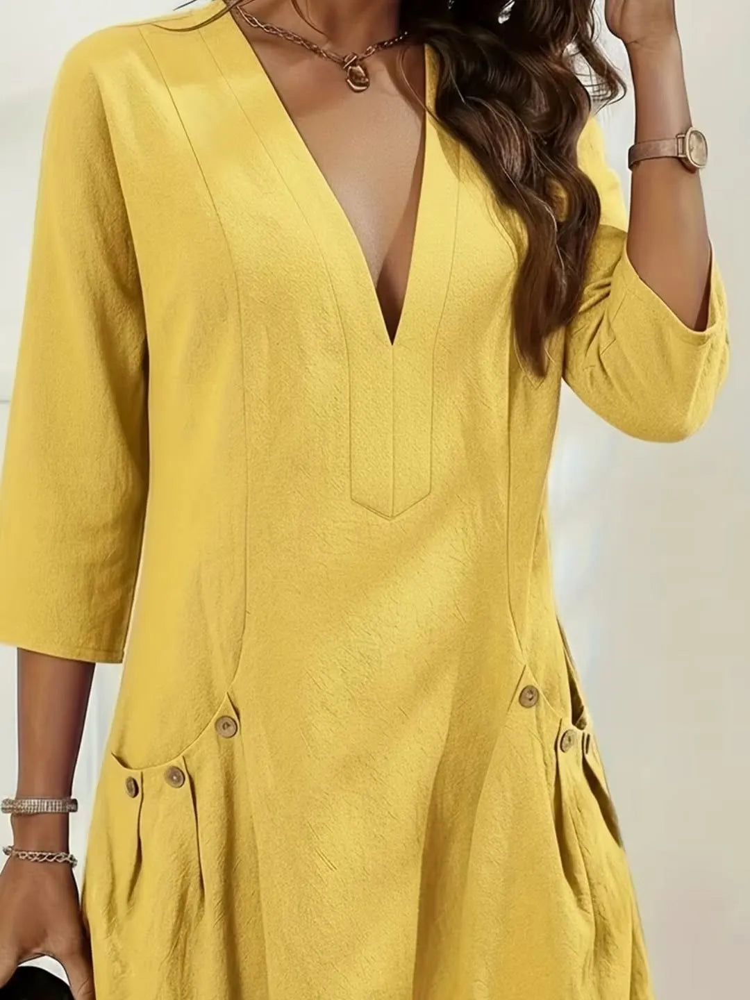 Solid Color Casual V-Neck Loose Dress