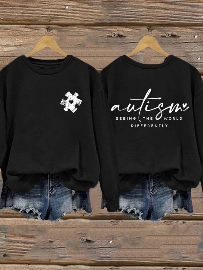 Women's Autism Awareness Seeing The World Differently Print Sweatshirt