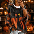 Women's Halloween Black Cat  Art Print Casual Hoodie