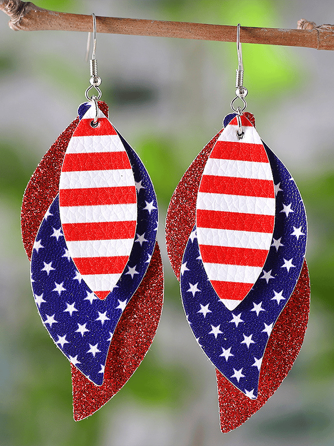 Independence Day Sequined Leather Drop Earrings