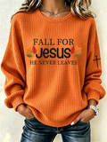 Women's Fall for Jesus Print Crew Neck Check Sweatshirt