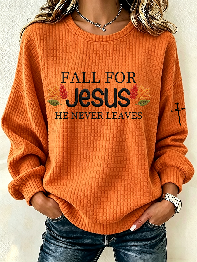 Women's Fall for Jesus Print Crew Neck Check Sweatshirt