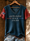 Women'S Retro Flag Celebration Printed Casual Short Sleeved T-Shirt