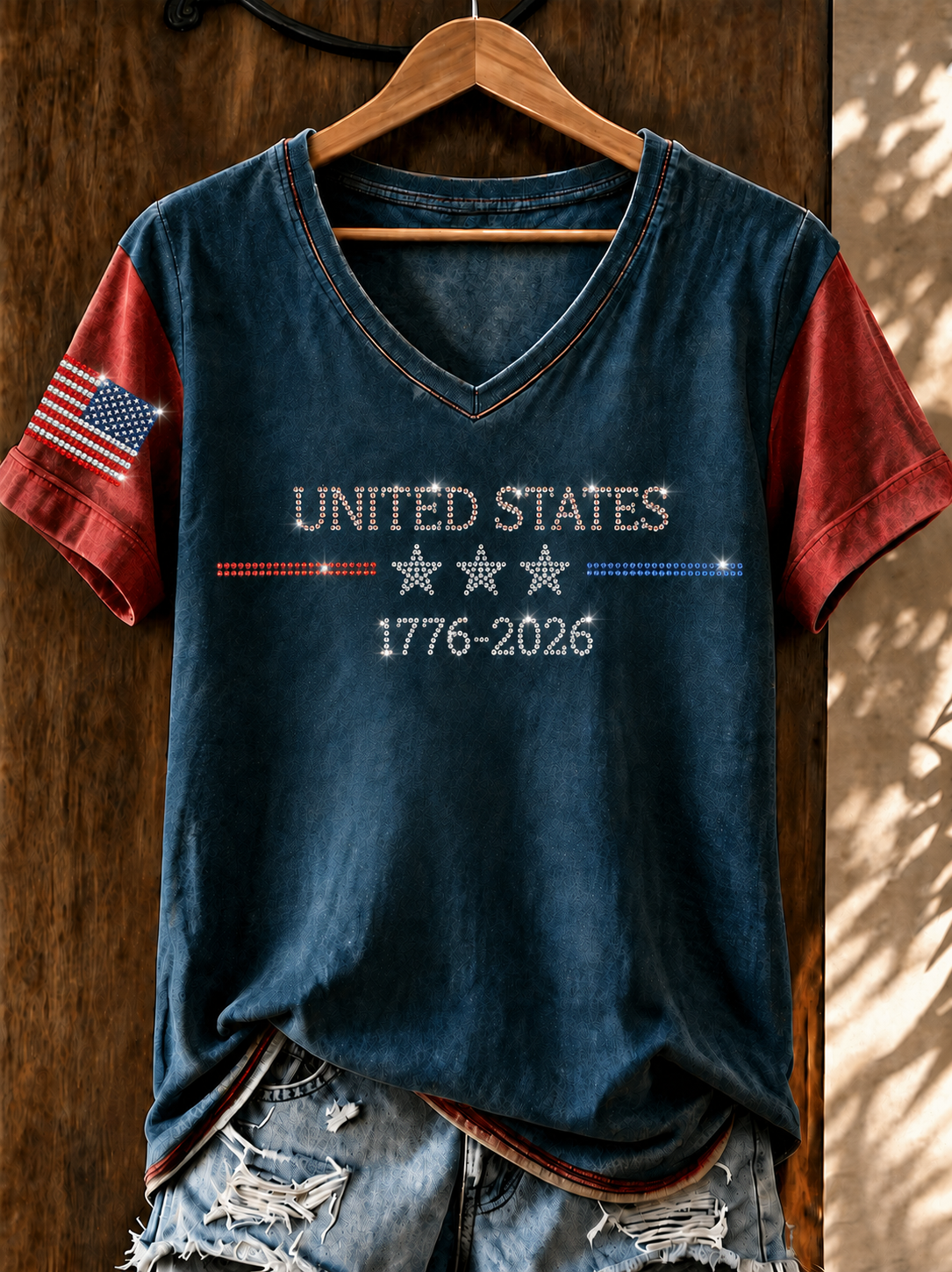 Women'S Retro Flag Celebration Printed Casual Short Sleeved T-Shirt