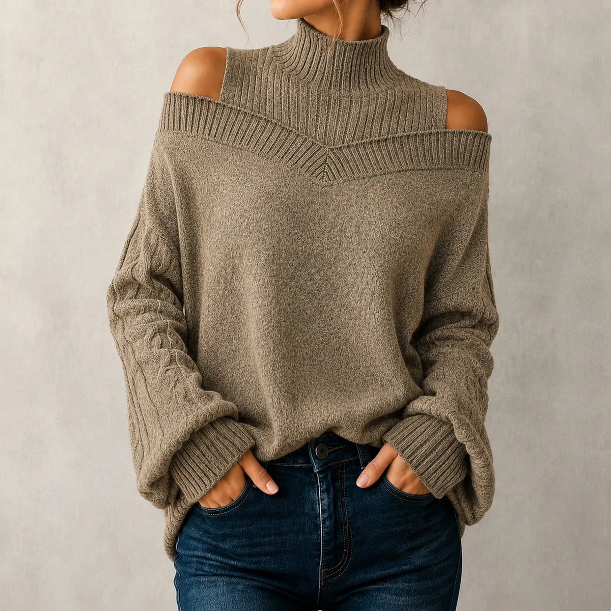 Elegant Off-shoulder Turtleneck Sweater