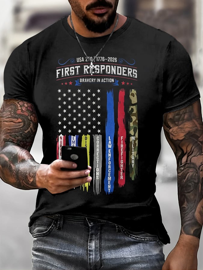 Men's Casual USA 250th Anniversary Printed Short-Sleeve T-Shirt