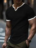 Men's V-Neck Color-Block Short-Sleeve Outdoor Sports T-Shirt
