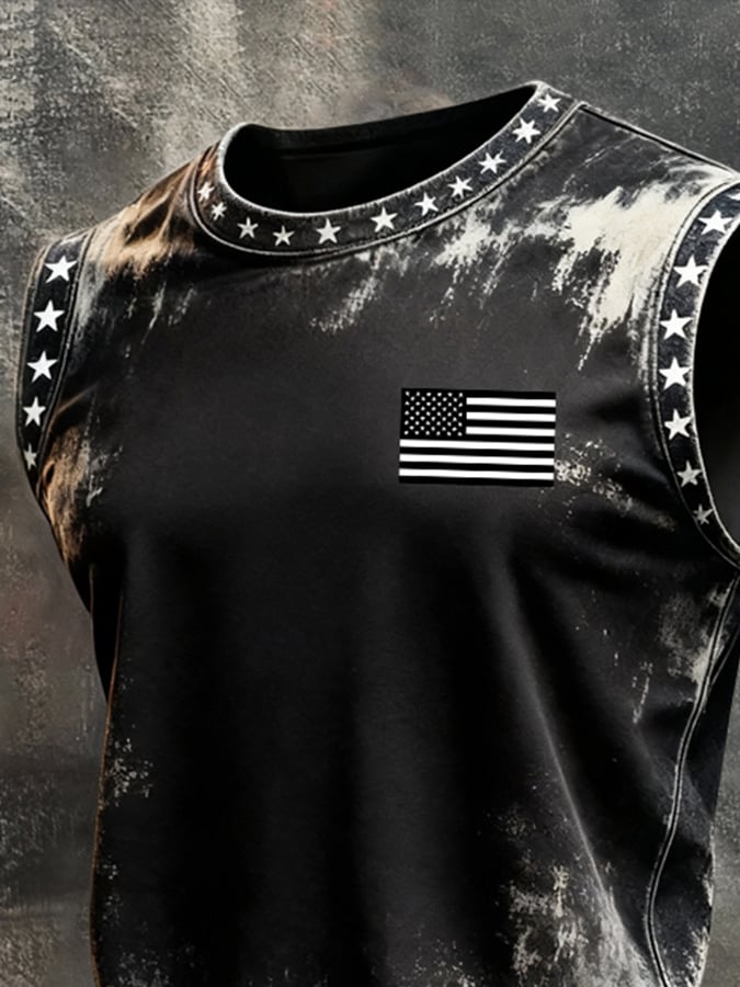 Men's Retro Independence Day Patriot Crew Neck Tank Top