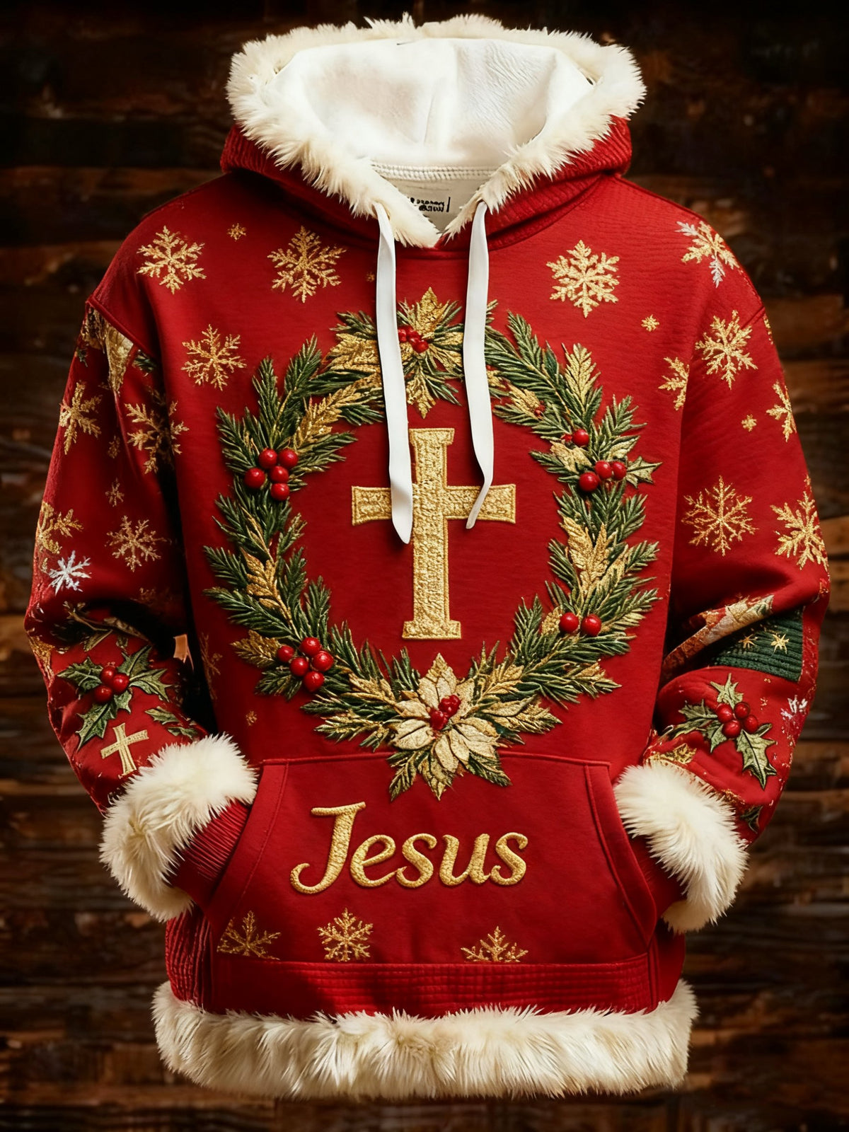 Men's Christmas Faith Jesus Cross Print Hooded Sweatshirt