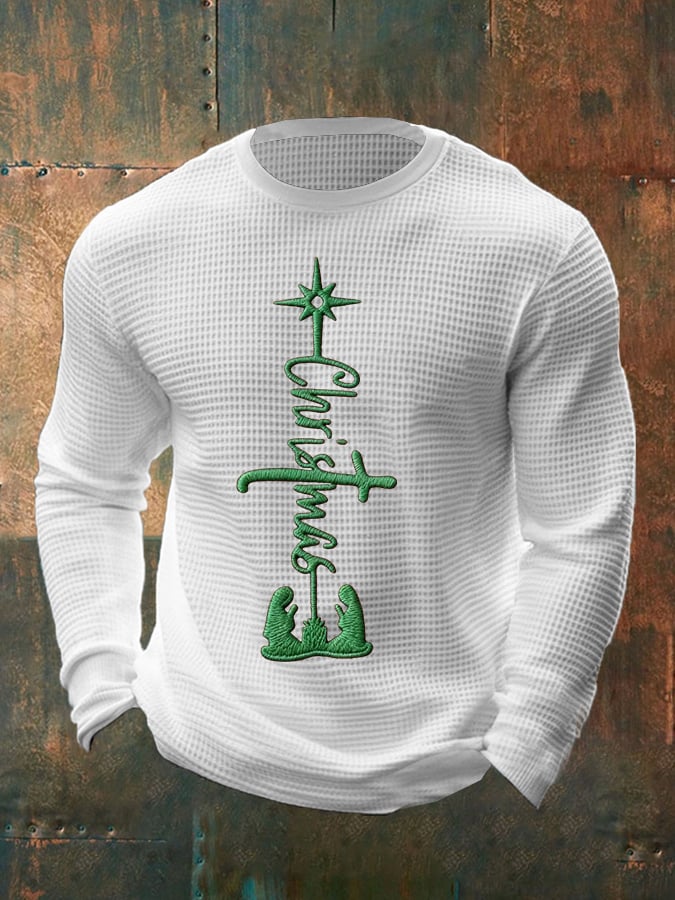Men's Christmas Faith Printed  Waffle Fabric Long Sleeve T-Shirt