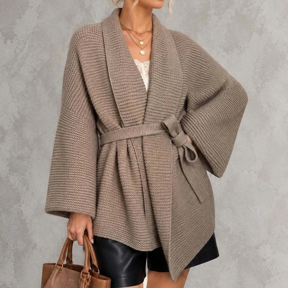 Elegant Knitted Tie-front Cardigan