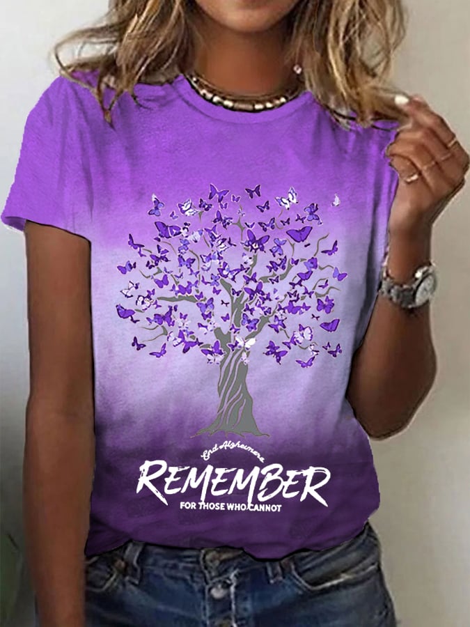 Women's Remember For Those Who Cannot Purple Gradient Print Alzheimer's Awareness Support Tee