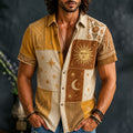 Men's Vintage Hippie Art Stars And Moon Patchwork Print Casual Shirt