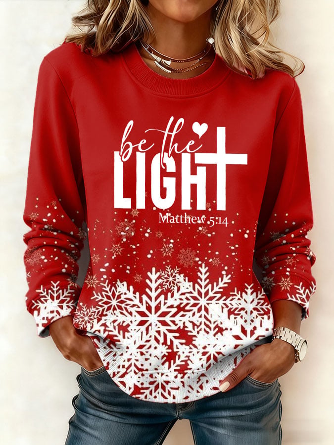 Women's Retro Christmas Faith "Be The Light" Print Crew Neck Sweatshirt