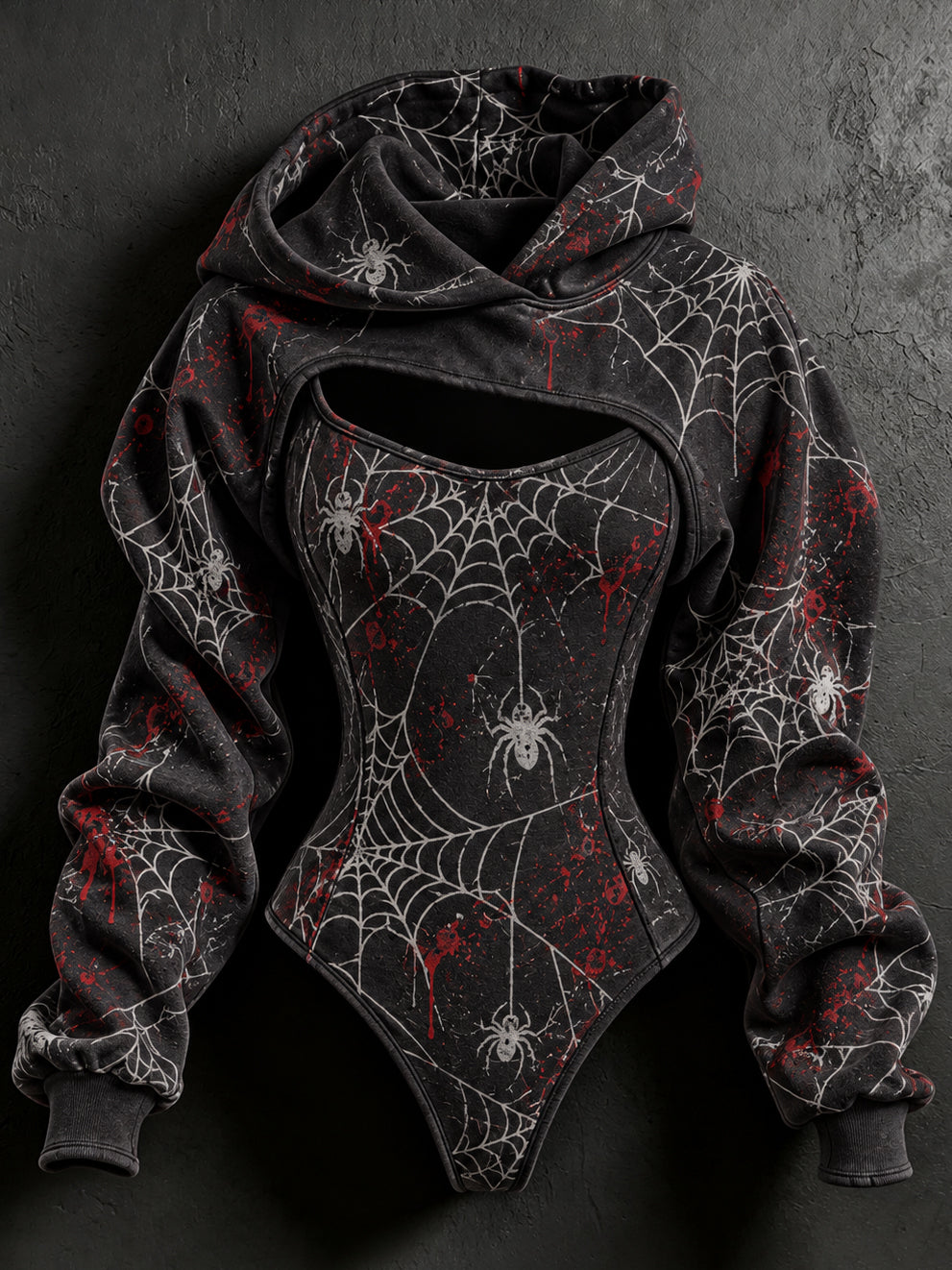 Women's Halloween Spiderweb Print Hoodie Two Piece Set