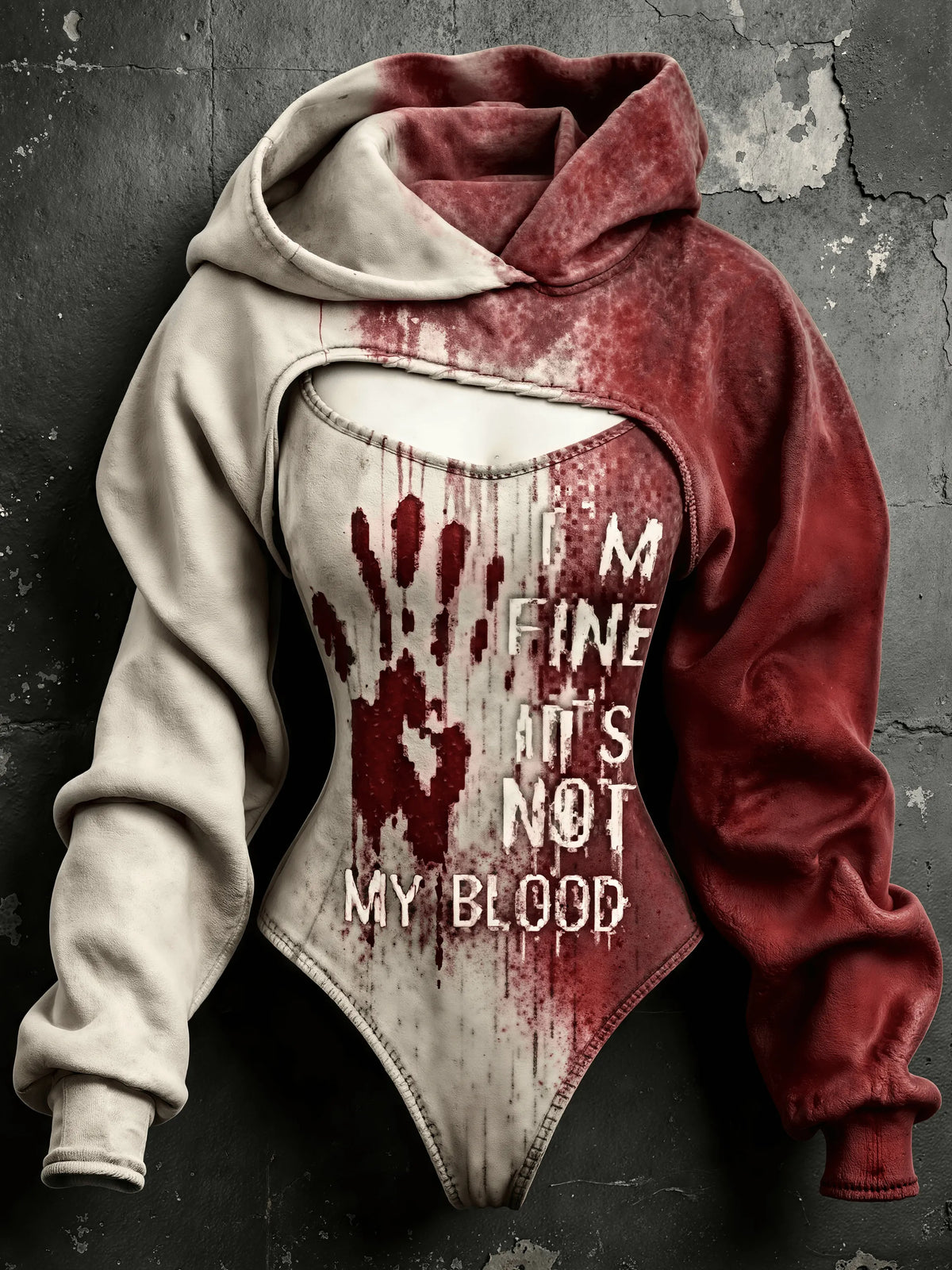 Women's Halloween Bloodstain "i'm Fine It's Not My Blood" Print Hoodie Two-piece Set