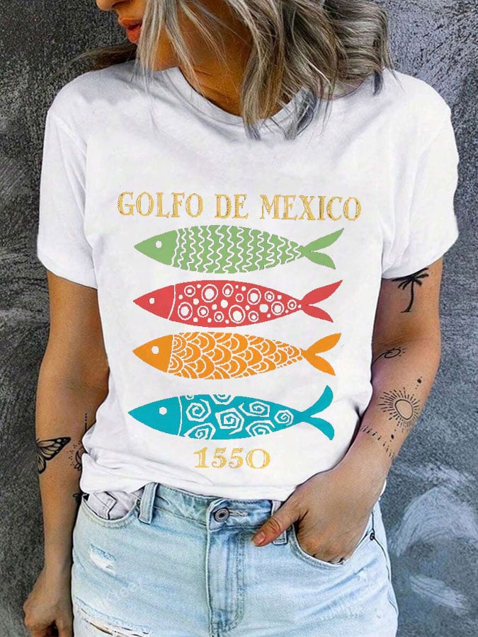 Women's Gulf of Mexico Print Round Neck T-Shirt