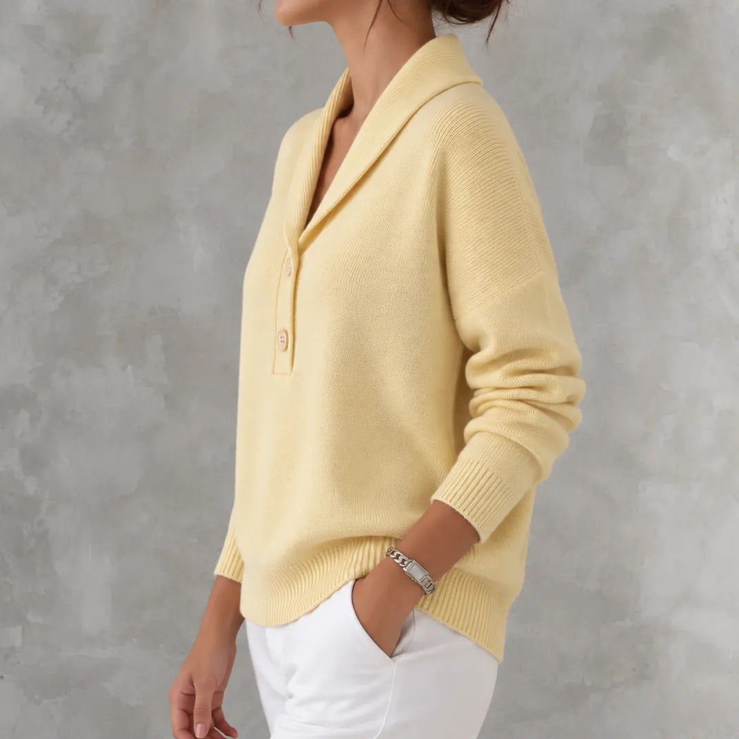 Elegant Solid Color Collar Button Knit Sweater