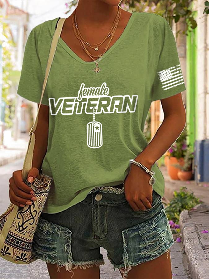 Women's "Female Veteran" Printed V-Neck T-Shirt