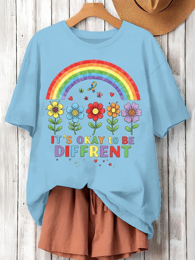 Women's It'S Okay To Be Diffrent Autism Awareness Printed Short-Sleeved T-Shirt