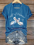 Women's Gulf Of Mexico Printed V Neck T-shirt