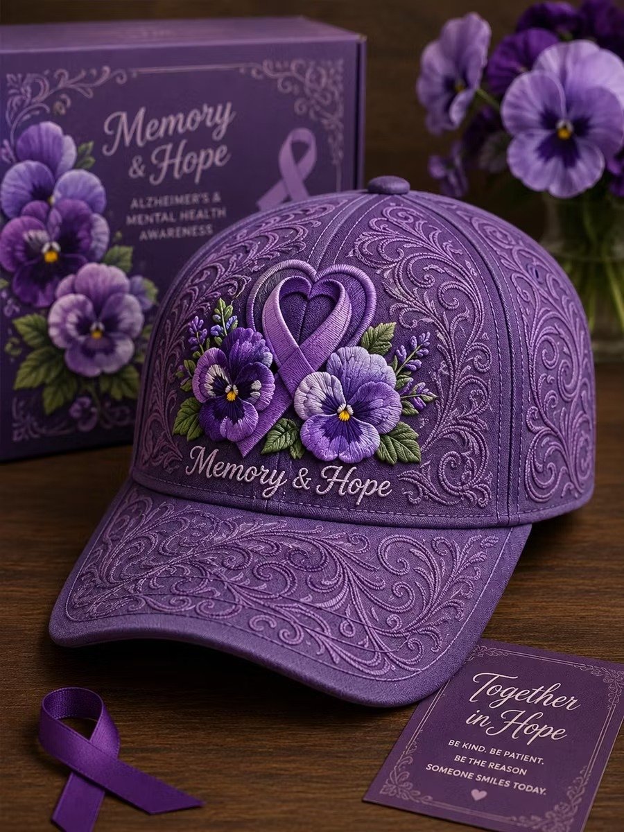 Alzheimer's Awareness Floral Print Baseball Cap