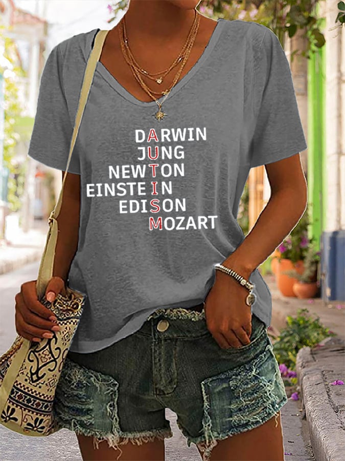 Women's Autism Awareness Printed Casual T-Shirt