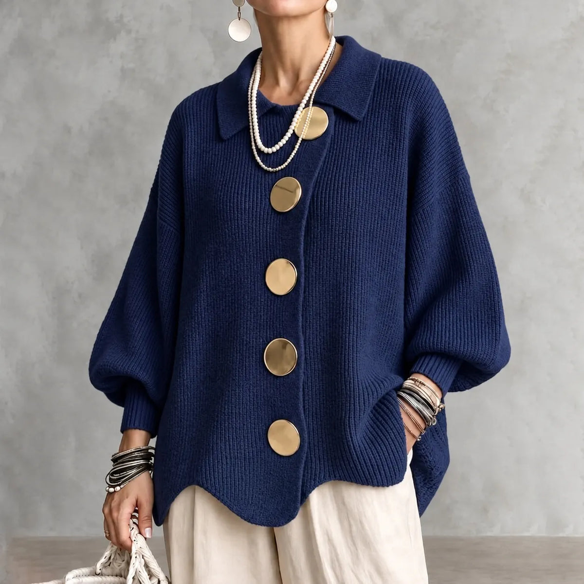 Elegant Collared Button-up Knit Cardigan