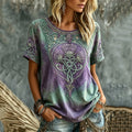 Women's Retro Scottish Thistle Print Alzheimer's Disease Awareness Crew Neck T-shirt