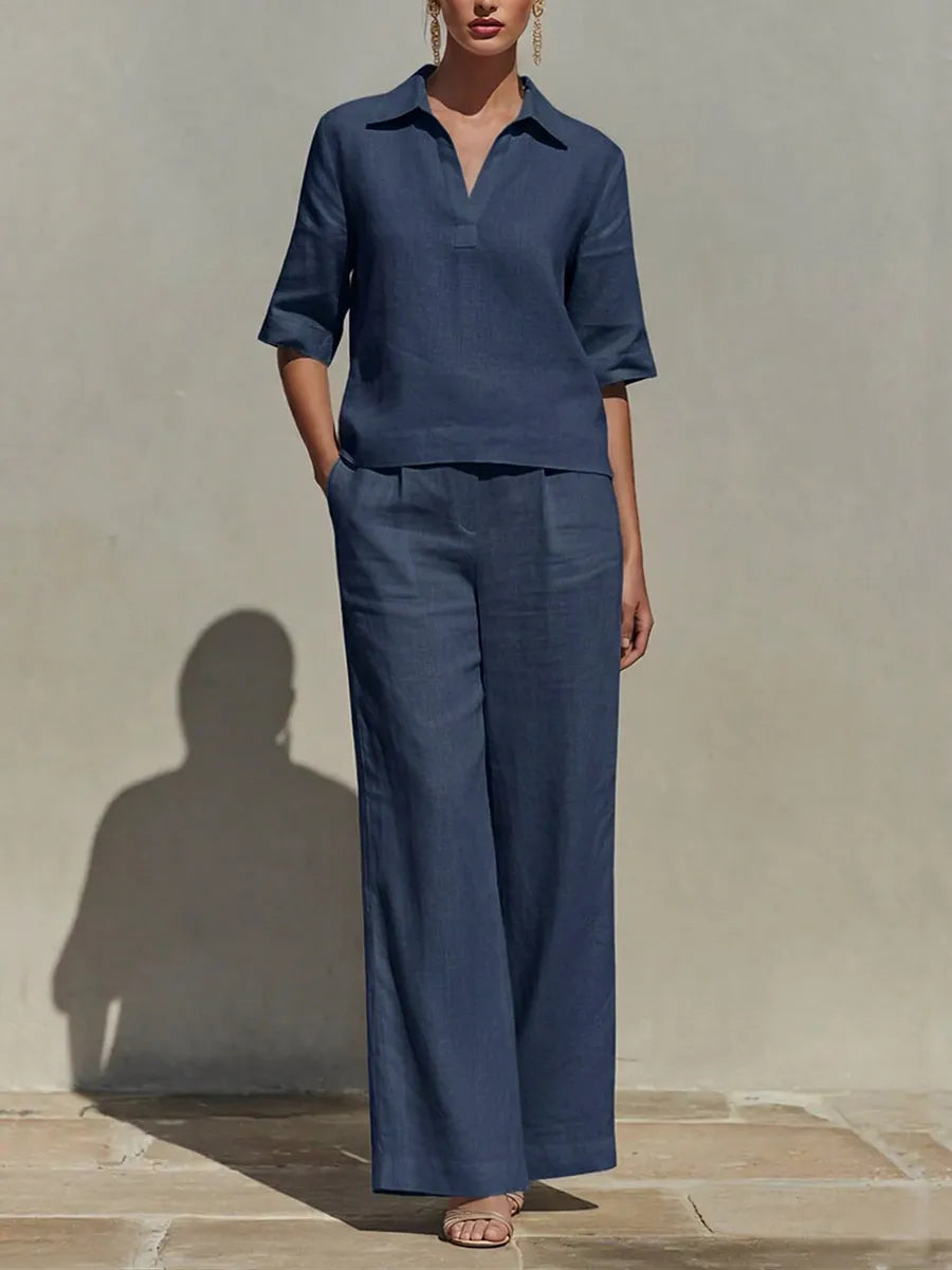 New Arrivals🔥Women's Solid Cotton Linen Two-Piece Set
