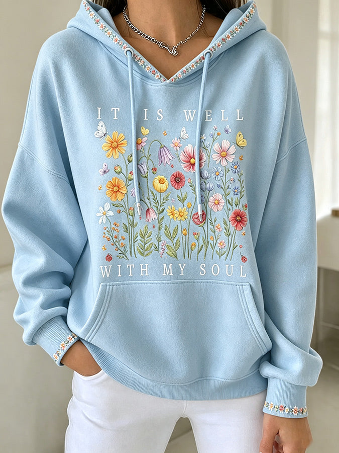 Women'S Casual Floral Faith Hoodie