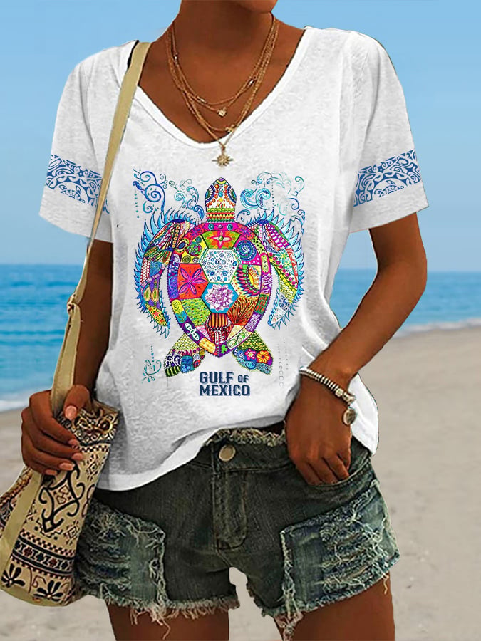 Women's Gulf Of Mexico Print Casual T-Shirt