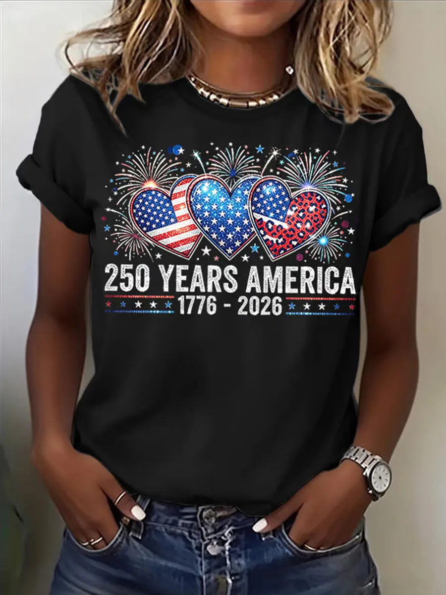 🔥Buy 3 Get 10% Off🔥Women's Casual USA 250th Celebration Print Short Sleeve T-shirt