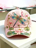 Unisex Retro Pink Ribbon, Dragonfly, And Floral Print Baseball Cap
