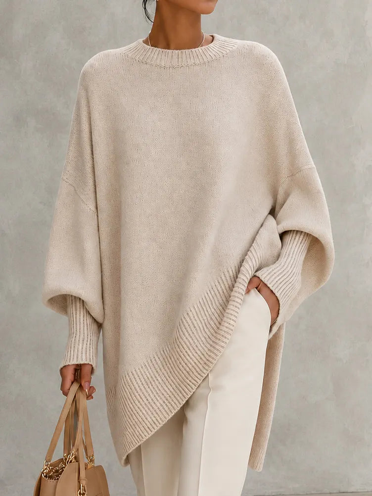 Elegant Solid Color Crew Neck Pullover Knit Sweater