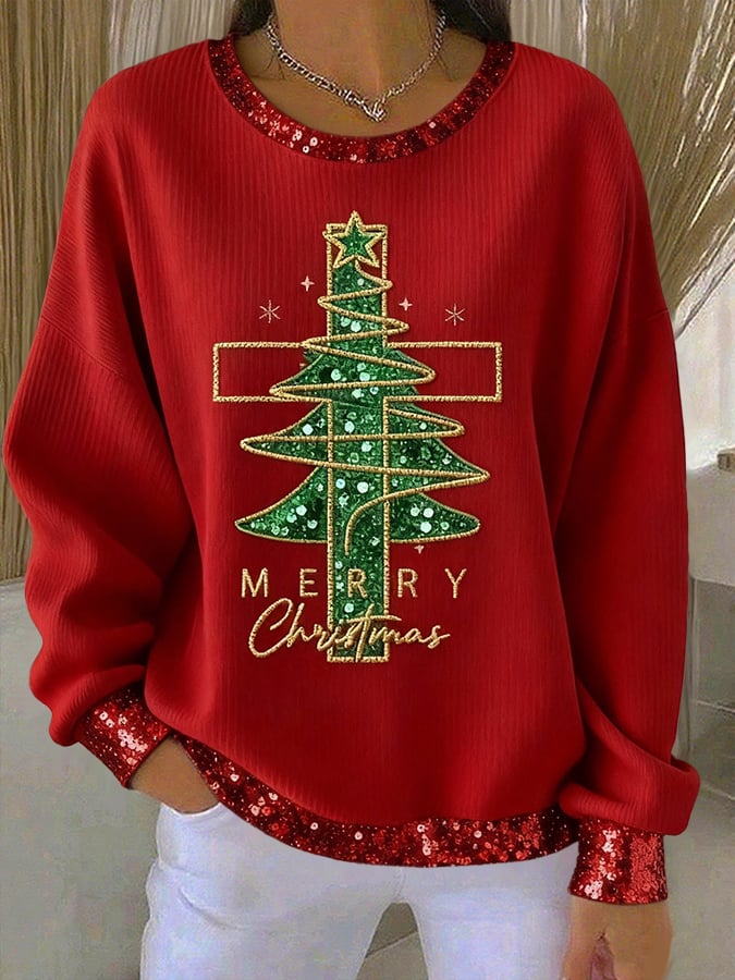 Women's Christmas Cross Print Casual Sweatshirt