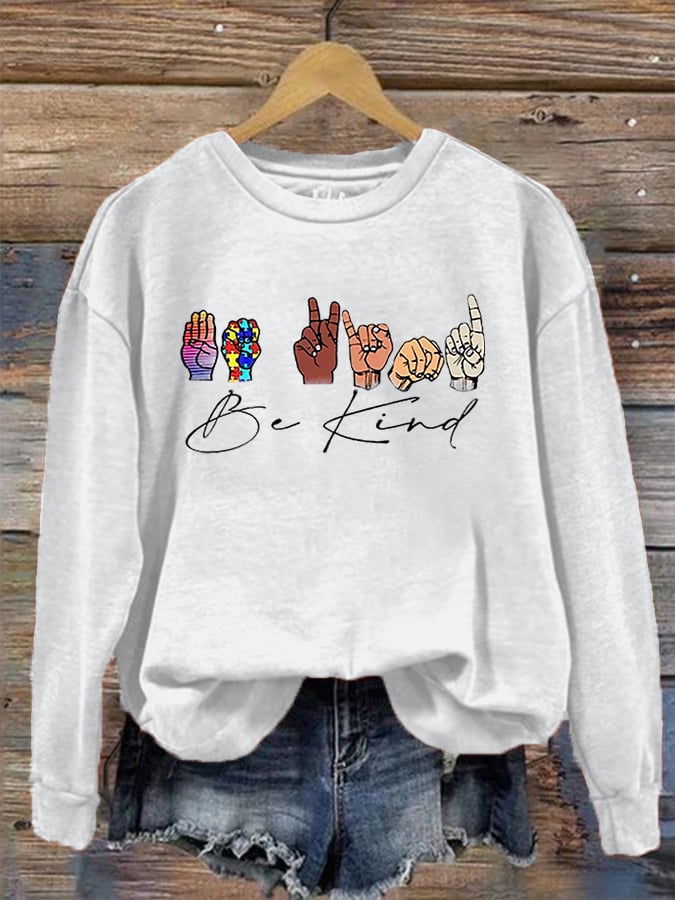 Women's  Rainbow Be Kind Autism Printed Sweatshirt