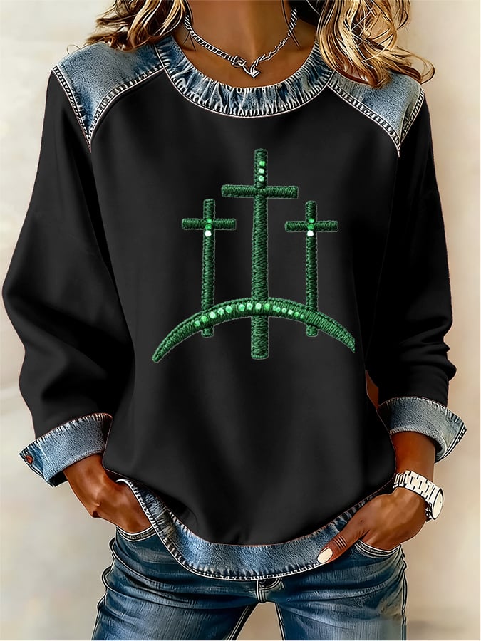Women's Christmas Faith Christmas Cross Print Top