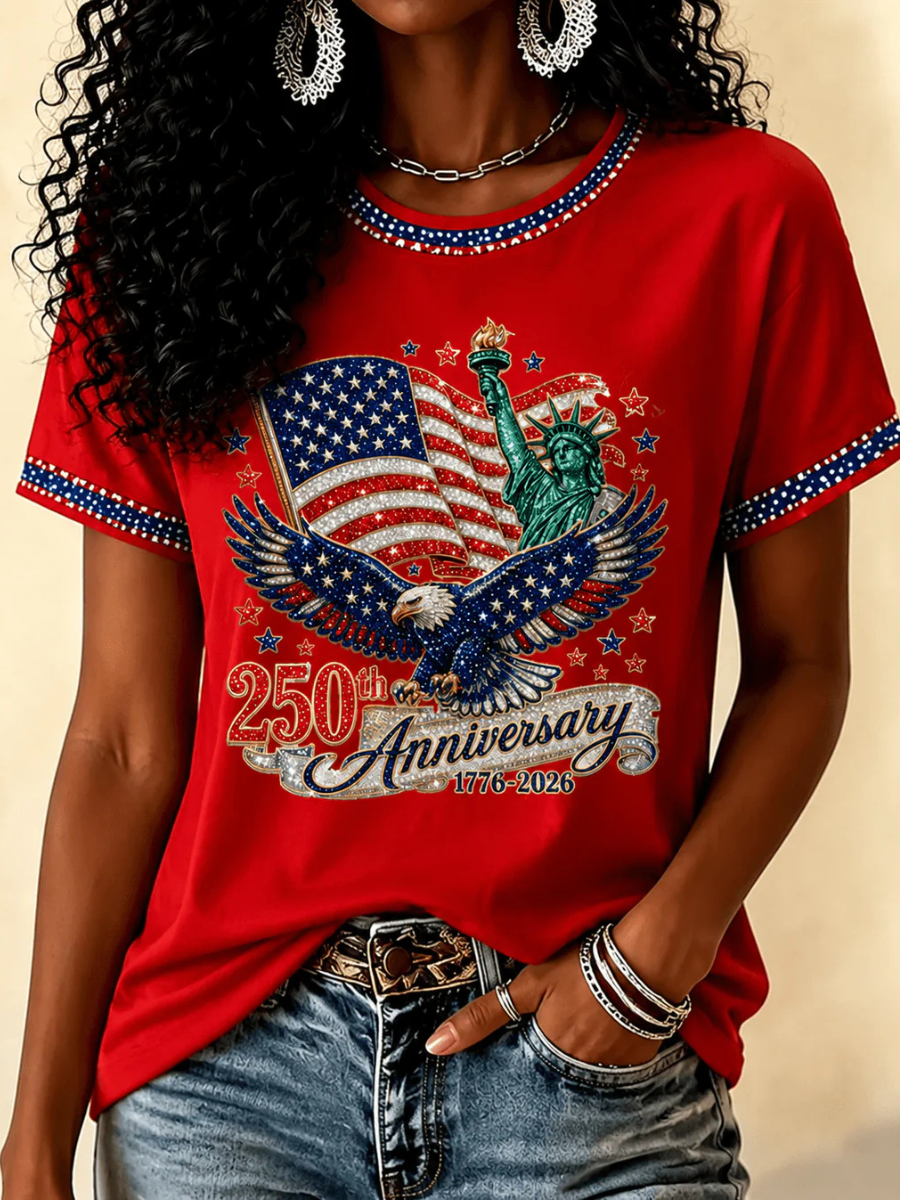 Women's 250 Years Of Freedom Flower Art Print T-shirt